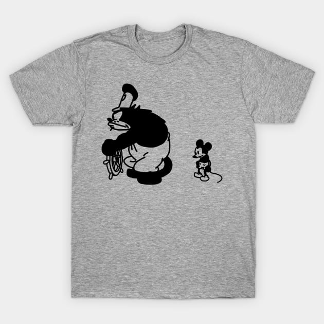 Angry Cat and Sad Mouse in Steamboat Willie 1928 T-Shirt by ellenhenryart